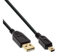 InLine® 0.5m Noir 0.5M USB A/USB Mini-B USB Cable - USB (Cables 0.5m; USB A; Mini USB B Mâle/Mâle, Noir, Or)