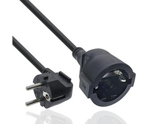 InLine 16403Y Câble de rallonge, câble d'alimentation, 3 m, fiche coudée/femelle, H05VV-F, pour l'intérieur, protection renforcée contre les contacts, noir