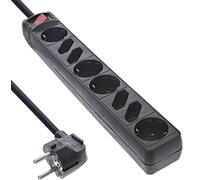 InLine 16481S Multiprise 8 Prises, 4 Prises de Terre + 4 Prises Euro avec Interrupteur, 1,5 m, Noir