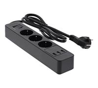 InLine® 16491S Multiprise, 3x contact de protection, protection contre les surtensions et QuickCharge USB, avec interrupteur, 1,5m, noir