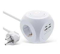 Inline 16499A Cube multiprise 7 en 1 avec USB, 3 Contacts de Protection, 2 Ports USB-C, 2 Ports USB-A, avec Interrupteur, câble de 2 m, multiprise, Prise de Table, 3680 W, Blanc