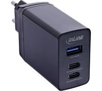 Inline 31516D TravelCharge Bloc d'alimentation 3 Ports 65 W avec Technologie GaN, 2 Ports USB-C (PD3.0, PPS, QC4+), 1 Port USB-A (QC3.0), Adaptateur de Voyage EU/UK/US, Noir