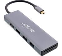 InLine 33271O Hub USB 3.2 Type C (3 Ports USB-A 5 Go/s + USB Type-C (PD 100 W), Lecteur de Cartes, HDMI 4K @ 30 Hz), OTG, boîtier métallique, 33271O