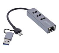 Inline 33380S Adaptateur USB vers Ethernet, USB-C vers RJ45 Gigabit LAN, avec 3 Ports USB-A (3.2 Gen.1), pour MacBook, Windows, Linux