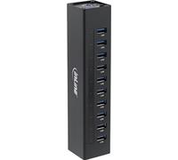 InLine® 35395C Hub USB 3.0, 10 ports, boîtier aluminium, noir, avec bloc d'alimentation 4A