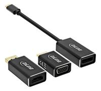 InLine 64109B Convertisseur d'écran USB 6 en 1, fiche USB Type C vers DisplayPort, HDMI, VGA (DP Alt Mode), 4K2K, Noir, 0,2 m