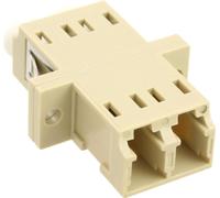 Inline bussola duplex lc lc per fibre ottiche multi mode, corpo in plastica beige, manicotto ceramico, montaggio a pannello