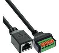 Inline 92505H RJ45 Femelle vers borne Push-in avec câble Cat.5e de 15 cm, 8 Broches, Connexion sans Outil, Prise réseau pour Rail DIN