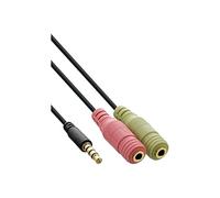 InLine 99302 K Casque câble Adaptateur Audio, fiche Jack 3,5 mm Quadripolaire vers 2 x Jack 3,5 mm Femelle, 2 m Noir