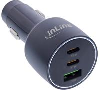 InLine® Adaptateur d'alimentation USB pour voiture Power Delivery, 2x USB-C + QC 3.0 USB-A, noir