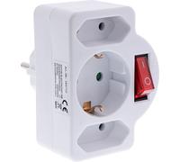 InLine® adaptateur de prise, SK prise à 2xEuro+1x SK, avec interrupteur, blanc