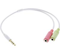 Adaptateur de casque audio de 3,5 mm avec 4 broches et 2 x 3,5 mm de microphone et haut-parleur 0,25 m