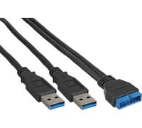 InLine® câble adaptateur USB 3.0, 2x prise A sur prise poteau 19 broches., 0,40m