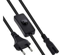 Inline Câble d'alimentation Euro avec Interrupteur, fiche CEE 7/16 vers IEC-C7, 2 Broches, câble d'alimentation pour appareils AV, Noir, 3 m, 16153