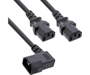 Inline Câble d'alimentation Y pour appareils froids, IEC-C14 vers 2 x | Finition noire, guide-câble peu encombrant pour des situations d'installation compactes