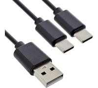 InLine® Câble de charge en Y 2 en 1, USB-A vers 2 ports USB-C, jusqu'à 25 W de puissance de charge, double câble de charge compact pour gadgets, pas de charge rapide, 2 m, 35122