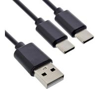 InLine® Câble de charge USB 2en1 en Y, 1x USB-A mâle à 2x USB-C mâle, noir 1m