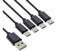 InLine® Câble de charge Y 4 en 1, USB-A vers 4 ports USB-C, jusqu'à 25 W de puissance de charge, quadruple câble de charge compact pour gadgets, pas de charge rapide, 0,5 m, 35146