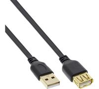 InLine® câble plat USB 2.0 prolongation, A ST / BU, noir, contacts or, 5m