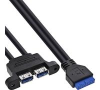 InLine Câble USB 3.2 Gen.1 19 broches vers 2 ports USB-A femelle, adaptateur interne avec 5 Gbit/s, montage avec filetage M3, 0,45 m, 33390K