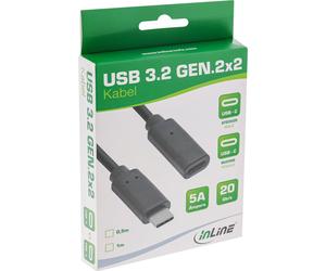 InLine Câble USB 3.2 Gen.2x2, rallonge USB-C ST/BU, noir, 0,5 m