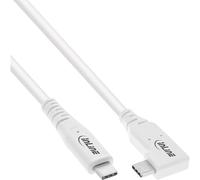 InLine Câble USB4, 240 W, USB-C vers USB-C, coudé d'un côté, PD 3.1, 40 Gb/s, 8K@60Hz, Thunderbolt 3, pour écrans, disques durs, cartes graphiques, smartphones et plus encore, 2 m, blanc, 35912W