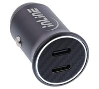 InLine Chargeur de voiture USB-C 31502Y, 33 W, 4,8 A, 2 x USB-C Dual, avec lumière LED blanche, allume-cigare, Power Delivery 3.0, pour iPhone/Pro/Mini, iPad Pro/Air/Mini, Galaxy et plus