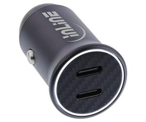 InLine Chargeur de voiture USB-C 31502Y, 33 W, 4,8 A, 2 x USB-C Dual, avec lumière LED blanche, allume-cigare, Power Delivery 3.0, pour iPhone/Pro/Mini, iPad Pro/Air/Mini, Galaxy et plus