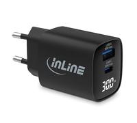 Inline Chargeur USB, 2 Ports, écran numérique avec consommation d'énergie Actuelle, 1 Port USB-C + 1 Port USB-A, GaN, 30 W, Chargeur Rapide, PD3.0, QC3.0, Bloc d'alimentation pour iPhone/Pro/Mini