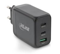 InLine Chargeur USB 3 ports, 2 ports USB-C, 1 port USB-A, technologie GaN, 65 W, PD3.0, QC 4+, bloc d'alimentation pour MacBook Pro/Air, iPhone/Pro/mini, iPad Pro, Pixel et plus encore, noir