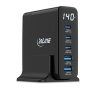 Inline Chargeur USB, 5 Ports, écran numérique avec consommation d'énergie Actuelle, 3 Ports USB-C + 2 Ports USB-A, GaN, 140 W, Chargeur Rapide, PD3.0, QC3.0, Bloc d'alimentation pour iPhone/Pro/Mini