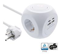 InLine® Charging Cube, 3x prise de terre, 2x USB-C, 2x USB-A, blanc, 2m