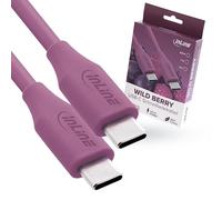 InLine Colour your Charge 35892P Câble USB C 100 W PD Câble de charge rapide en silicone flexible pour iPhone Air 17 Pro 16 15 iPad Galaxy S23 Pixel Tablettes 2 m Wild Berry (violet)