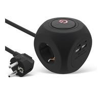 InLine Cube multiprise 7 en 1 avec USB, cube de charge, 3 contacts de protection, 2 USB-C, 2 ports USB-A, avec interrupteur, câble de 2 m, multiprise, prise de table, 3680 W, noir, 16499B