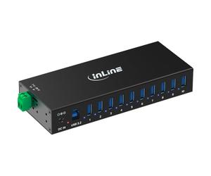 Inline Hub Industriel USB 3.2 Gen.1 avec 10 Ports, boîtier en Aluminium, Montage sur Rail DIN, hub USB Actif avec Bloc d'alimentation, 5 Gbit/s, 35396C