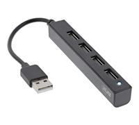 InLine® Hub USB 2.0 à 4 Ports, connecteur USB-A vers 4 Ports USB-A, câble de 15 cm, Forme étroite, Noir
