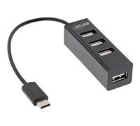 InLine® Hub USB 2.0 à 4 Ports, connecteur USB-C vers 4 Ports USB-A, câble de 15 cm, Forme étroite, Noir