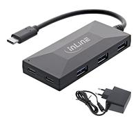 InLine® Hub USB 3.2 Gen 1 OTG, USB Type-C vers 3 Ports Type-A et 2 Ports Type-C, avec Bloc d'alimentation 3 A, Noir