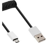 InLine® Micro-USB 2.0 spiralé, USB-A ST/Micro-B ST, noir/alu, flexible, 3m