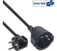 InLine 16400Y Câble de rallonge, câble d'alimentation, 1 m, prise de terre coudée/femelle, H05VV-F, pour l'intérieur, protection renforcée contre les contacts, noir