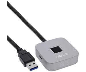 Inline Scanner d'empreintes digitales avec hub USB, Windows Hello, USB-A/USB-C, Argent