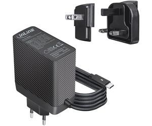 Inline TravelCharge 31516C Bloc d'alimentation USB-C 140 W avec technologie GaN, fonction de charge rapide, câble fixe de 1,2 m, avec prise d'alimentation EU/UK/US, chargeur pour ordinateurs portables