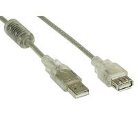 Inline® Usb 2.0 Extension Cable, Transparent, A M/f, With Feritte, 3m