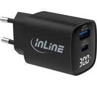 InLine® USB PD bloc d'alimentation, GaN chargeur, 2 ports, USB-C + USB-A, 30W, avec écran