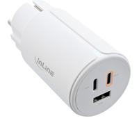 InLine® USB PD bloc d'alimentation, GaN chargeur, 3 ports, Dual USB-C + USB-A, 65W, blanc