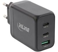 InLine® USB PD bloc d'alimentation, GaN chargeur, 3 ports, Dual USB-C + USB-A, 65W, noir