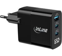 InLine® USB PD bloc d'alimentation, GaN chargeur, 3 ports, USB-C + USB-A, 65W, avec écran