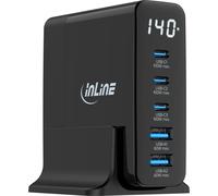 InLine® USB PD bloc d'alimentation, GaN chargeur, 5 ports, USB-C + USB-A, 140W, avec écran