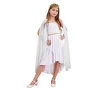 inlzdz Déesse Grèce Roman Filles Carnaval Déguisement Costume Déesse de l'Olympe Mythologie & Couronne de Laurier Blanc 7-8 ans