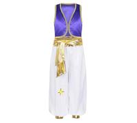 inlzdz Déguisement Prince Arabe pour Enfant Garçon Costumes Sultan Prince Oriental Carnaval Halloween Fête Cosplay 2 Pièces Gilet & Pantalon 6-16 Ans A Violet Foncé 15-16 ans